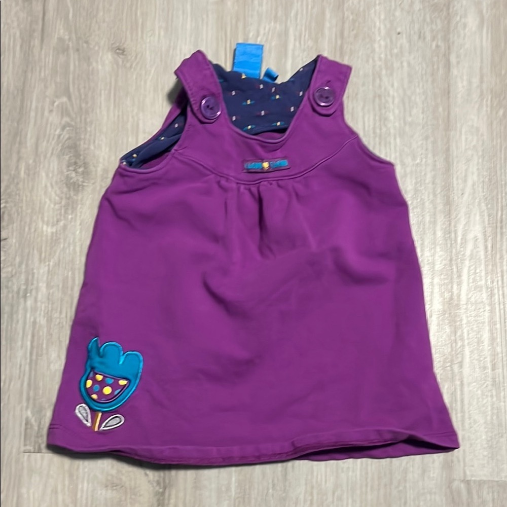 Gagou Tagou Purple Sleeveless Dress with Blue Flower Patch 18M